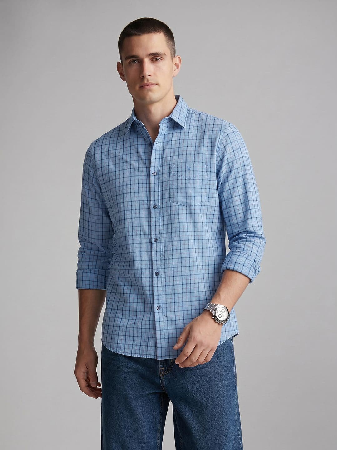 Van Heusen Sport Slim Fit Checked Pure Cotton Casual Shirt - view 1