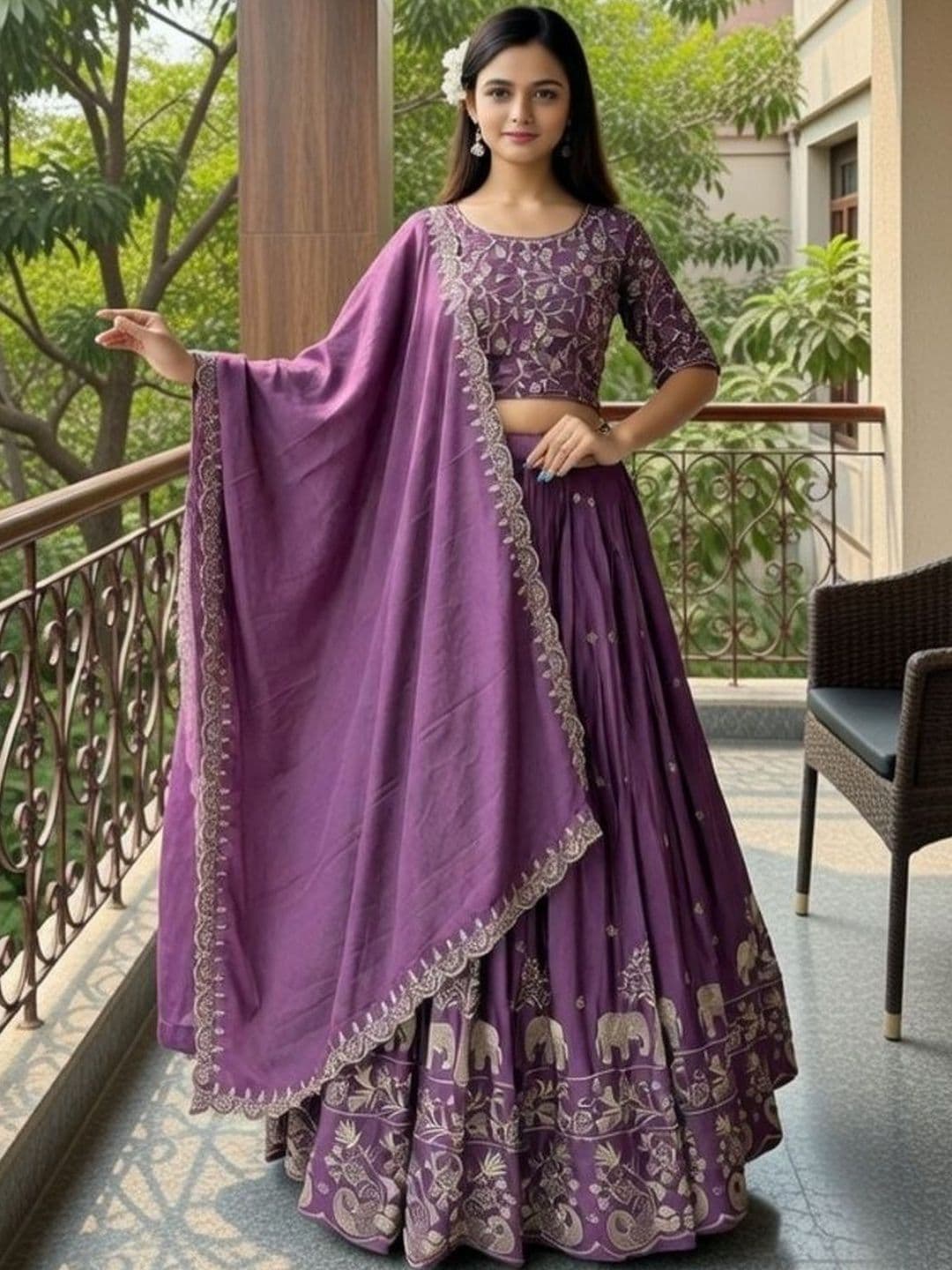 Closin Girls Embroidered Thread Work Ready to Wear Lehenga & Blouse With Dupatta - view 1