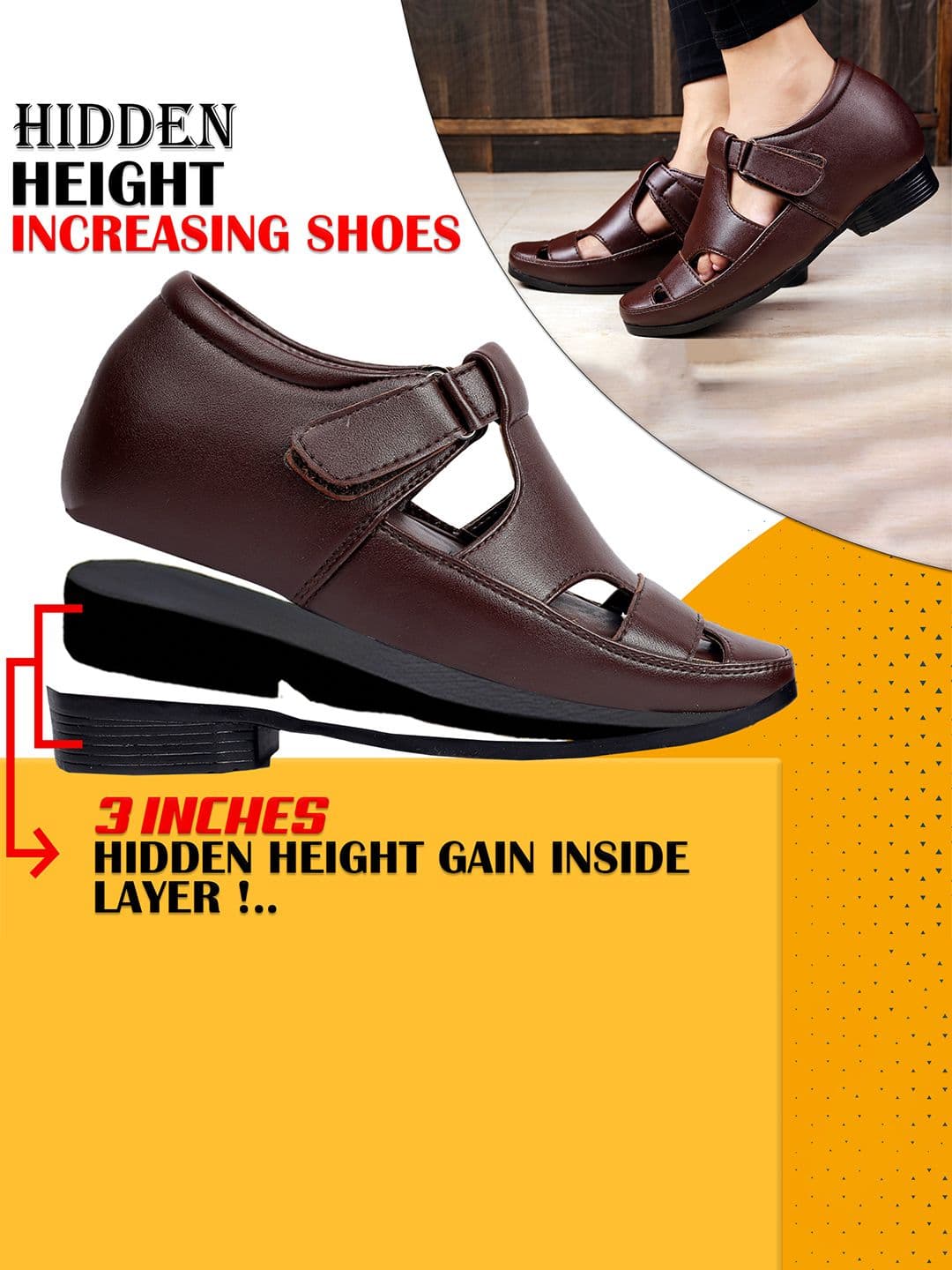 Bxxy Men Black Elevator Formal Cushion Insole Sandal thumbnail 2