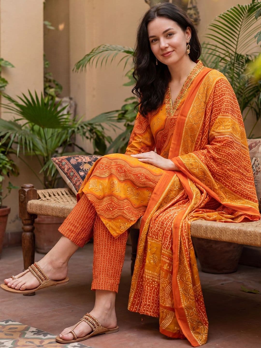 Indo Era Women Ethnic Motifs Printed Regular Thread Work Kurta with Trousers & With Dupatta - view 1