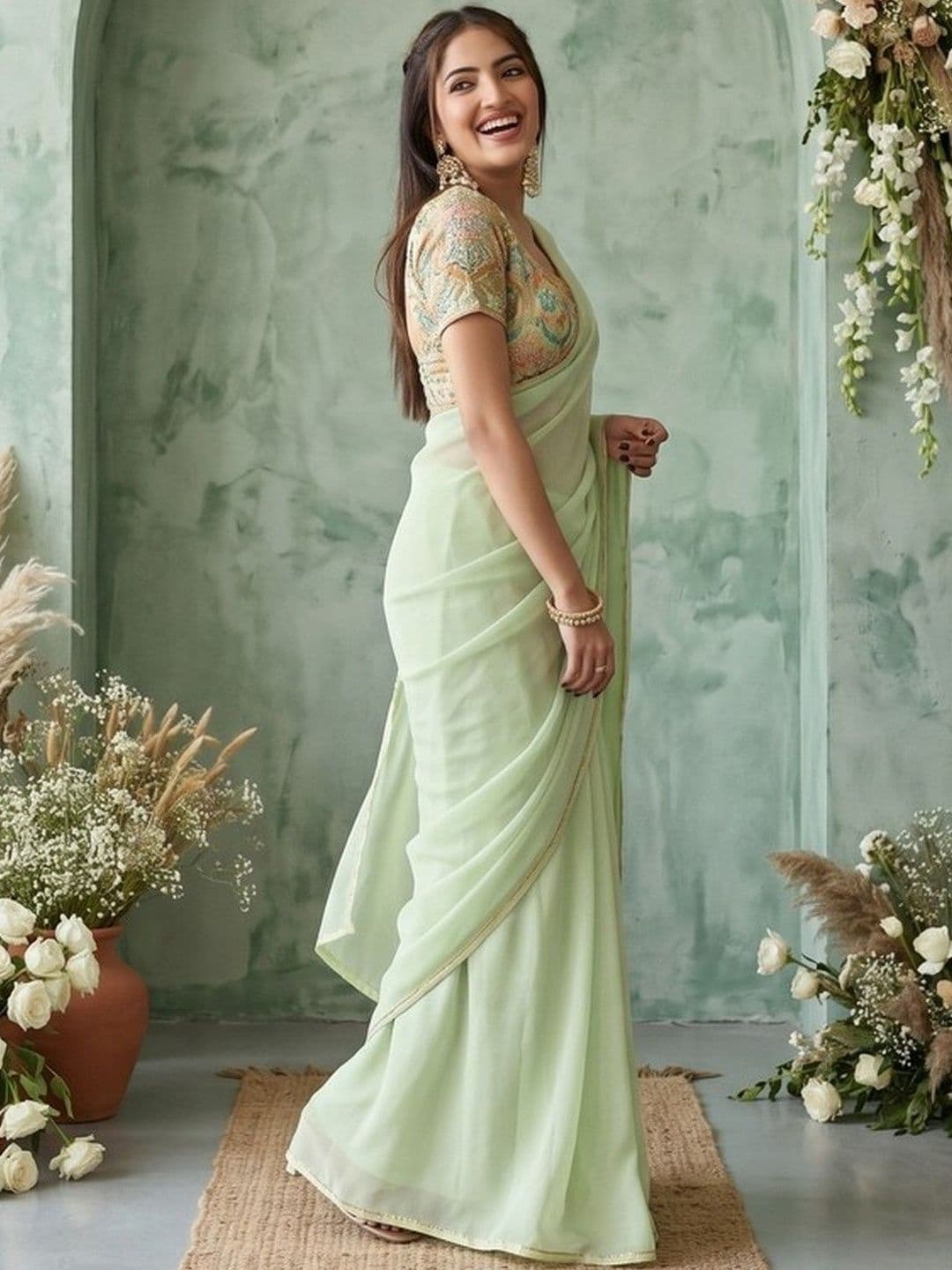 Mitera Embroidered Poly Georgette Saree thumbnail 6