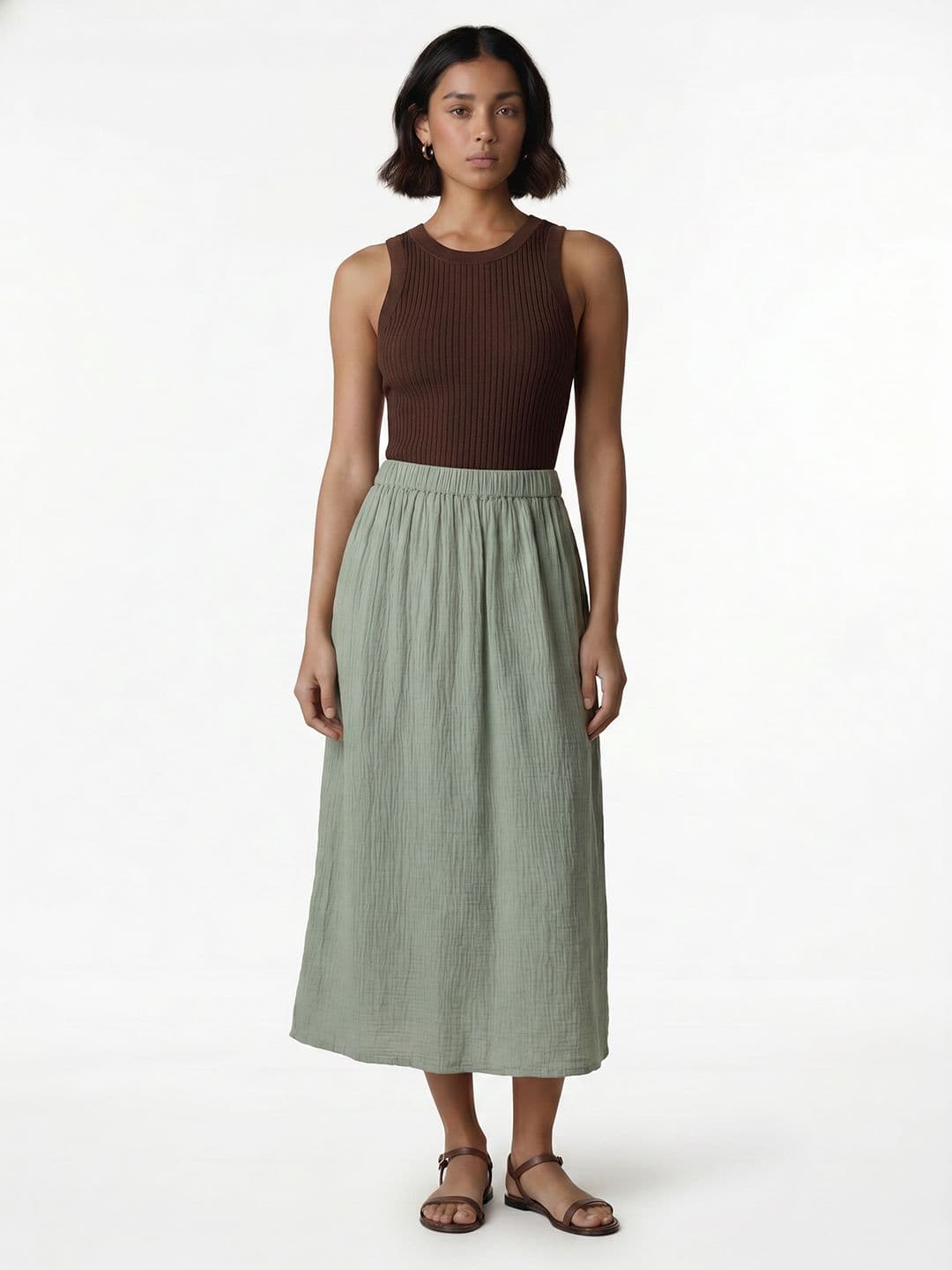 KIABI Women Pure Cotton Textured Midi A-Line Skirt thumbnail 4