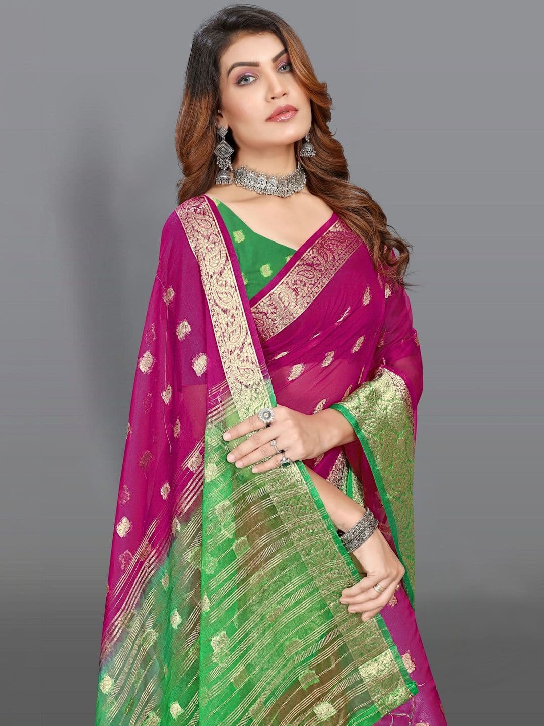 KOTHARI LGF Woven Design Zari Organza Heavy Work Bandhani Saree thumbnail 3