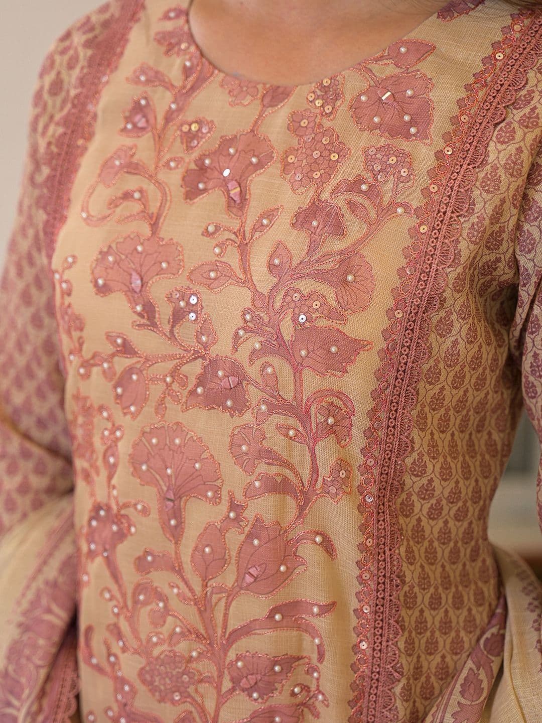 Sangria Embroidered  Round Neck Kurta & Trousers With Dupatta thumbnail 6