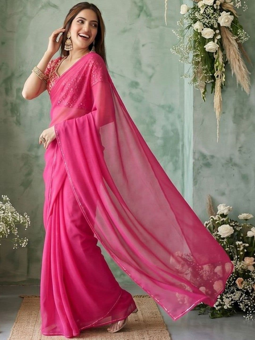 Mitera Embellished Beads and Stones Poly Georgette Saree thumbnail 2