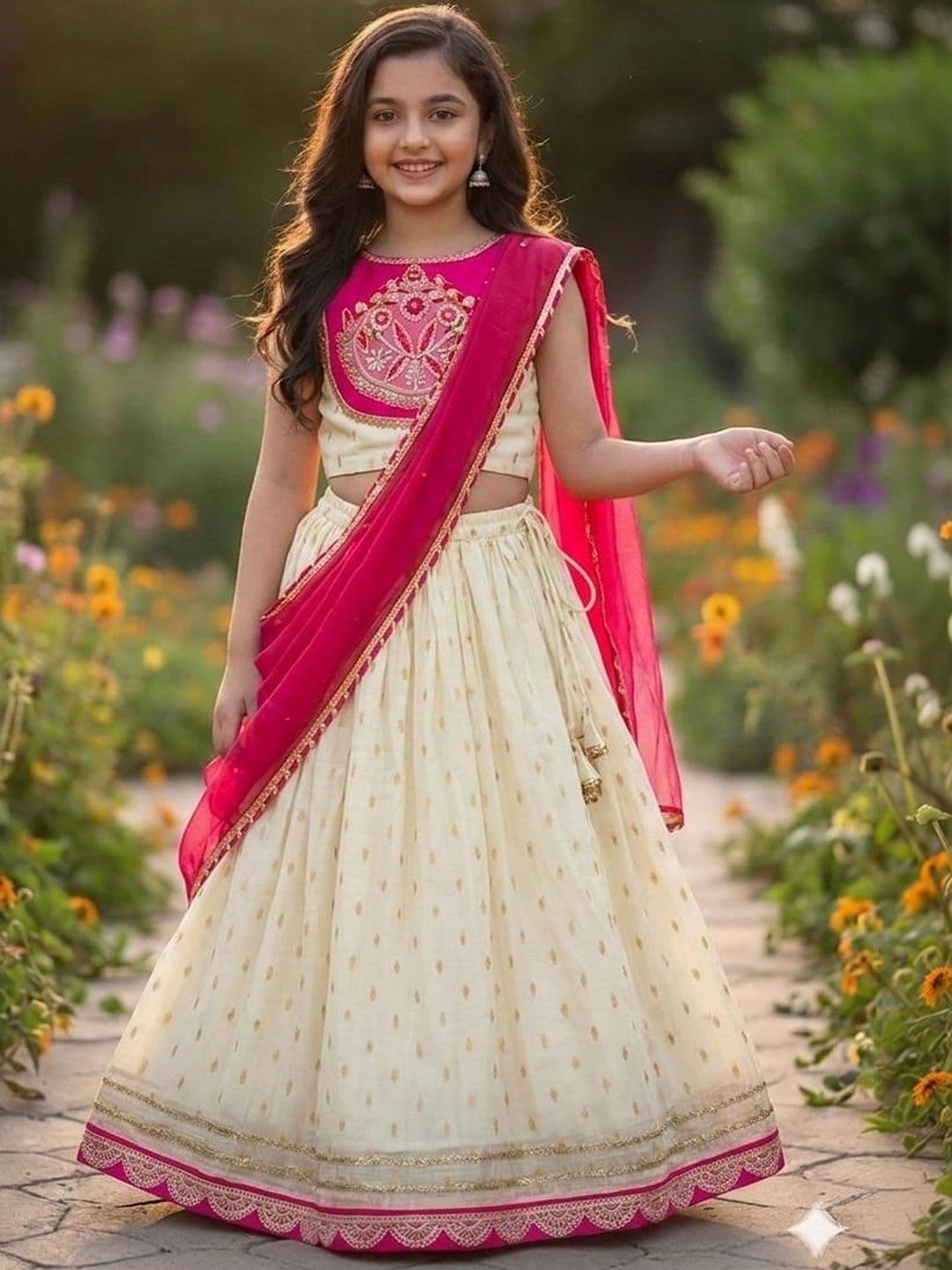 RJ ONLINE Girls Embellished Thread Work Tie and Dye Lehenga & Blouse With Dupatta thumbnail 3