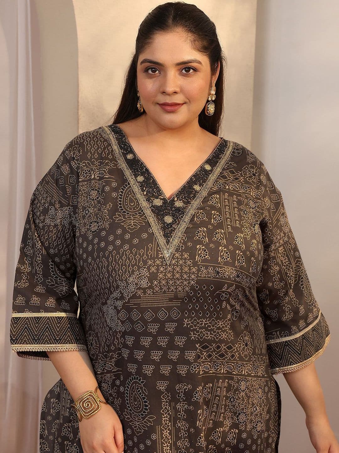 EXTRA LOVE BY LIBAS Plus Size Women Ethnic Motifs Printed Kurta with Trousers & Dupatta thumbnail 6