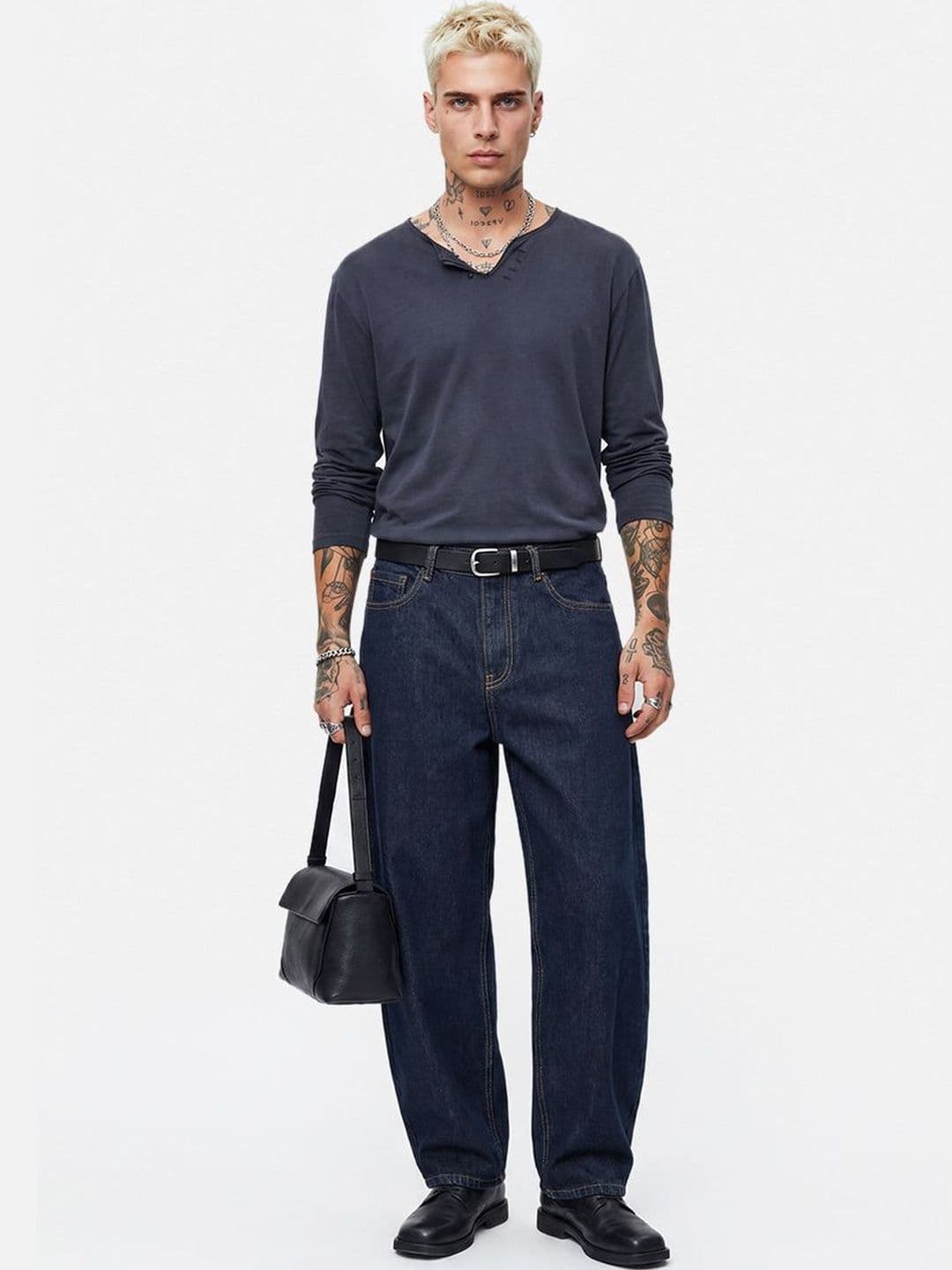 Snitch Navy Blue Mid-Rise Slouchy Fit Jeans thumbnail 3