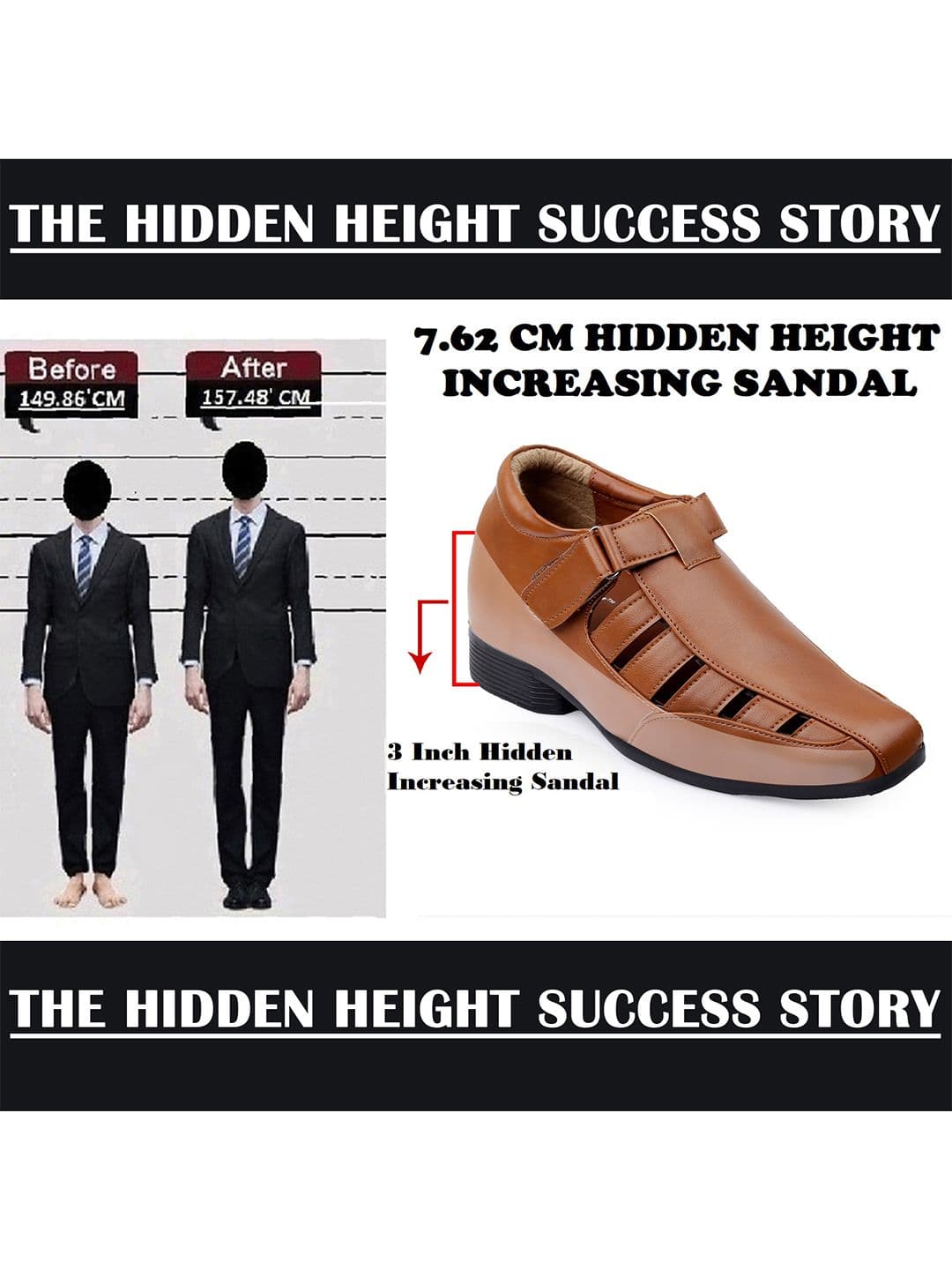 Bxxy Men Tan Solid Invisible Height Increasing 3 Inch Semi-Formal Sandals thumbnail 7