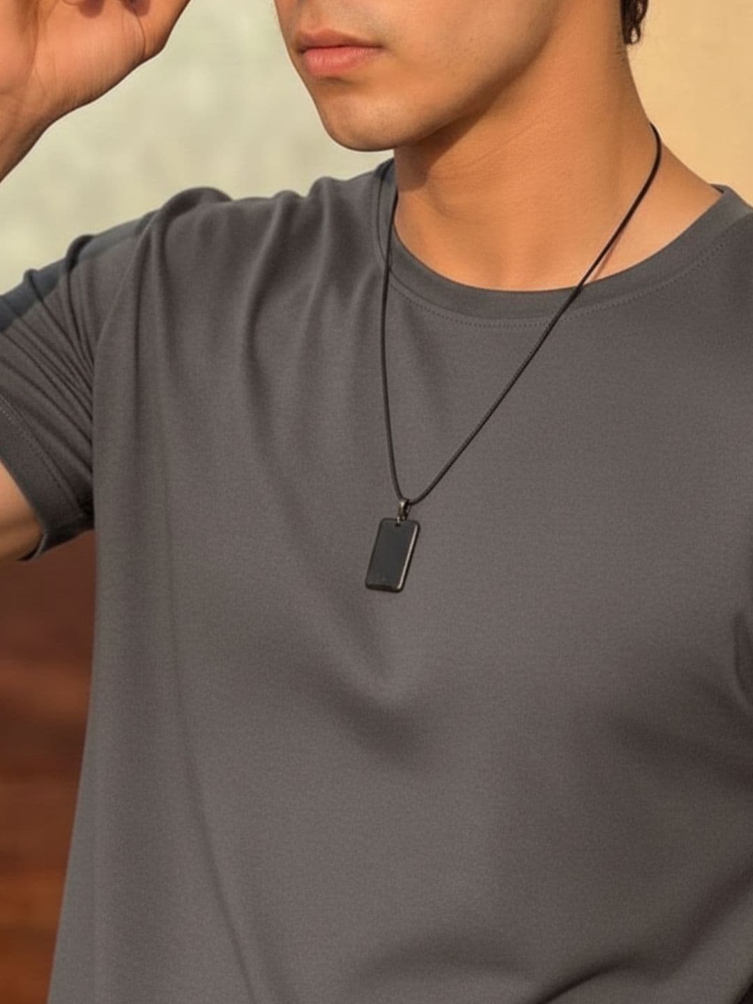 Mast & Harbour Rigo Men Dark Grey Solid Round Neck Regular Fit Cotton T-shirt thumbnail 4