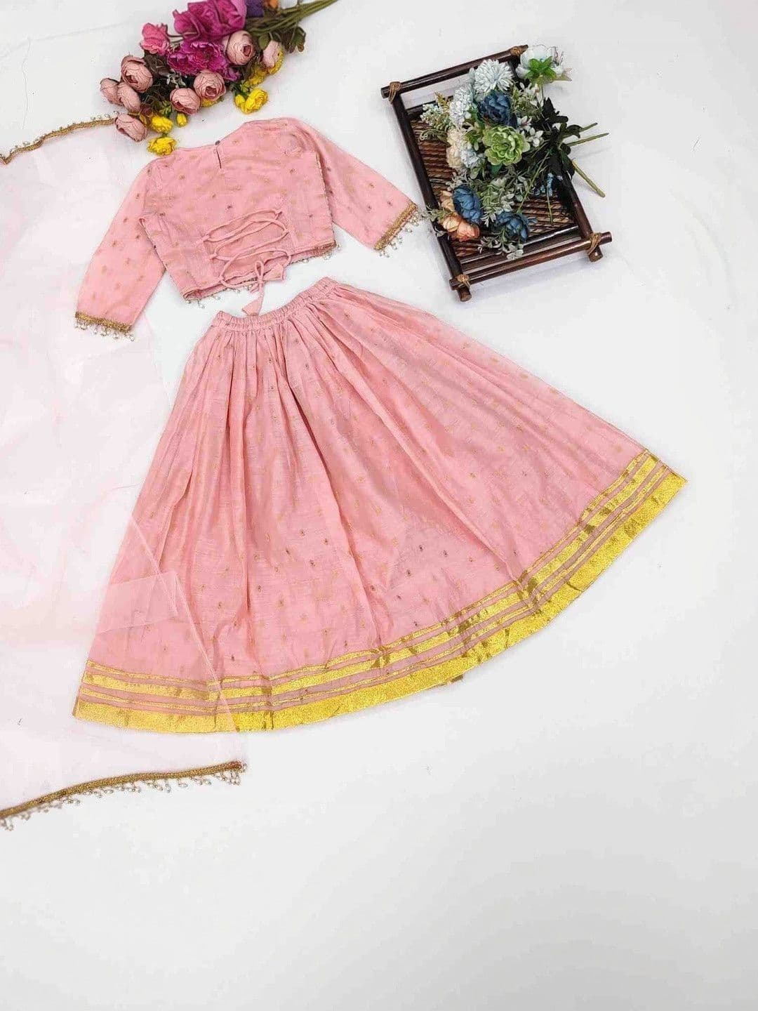 RJ ONLINE Girls Embroidered Mirror Work Ready to Wear Lehenga & Blouse With Dupatta thumbnail 2