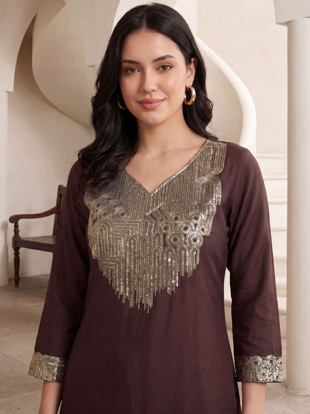 Indo Era Women Embroidered Regular Sequinned Kurta with Trousers thumbnail 6