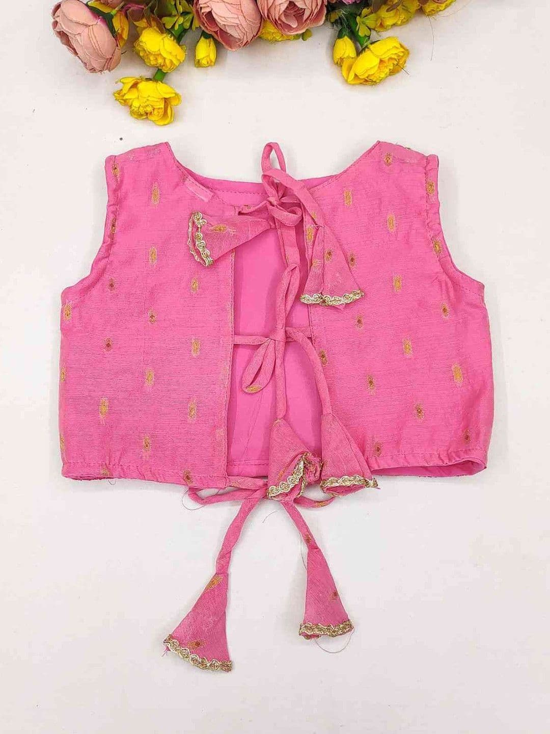 RJ ONLINE Girls Mirror Work Tie and Dye Semi-Stitched Lehenga & Blouse With Dupatta thumbnail 3