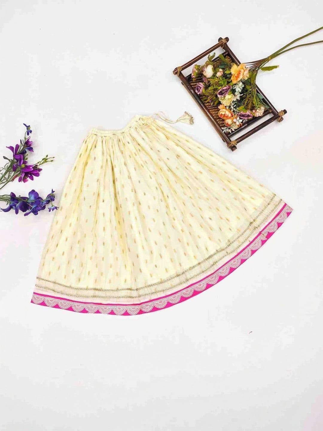 RJ ONLINE Girls Thread Work Tie and Dye Semi-Stitched Lehenga & Blouse With Dupatta thumbnail 2
