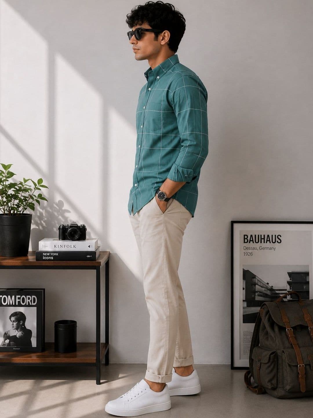 HERE&NOW Men Classic Windowpane Checks Checked Casual Shirt thumbnail 5