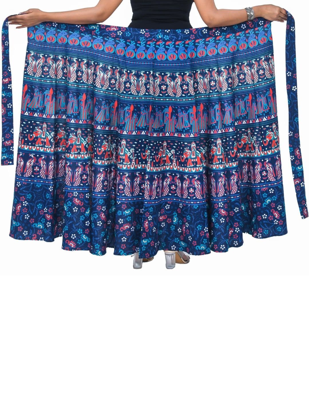 SAMJHI Women Pure Cotton Colourblocked Maxi Wrap Skirt thumbnail 3