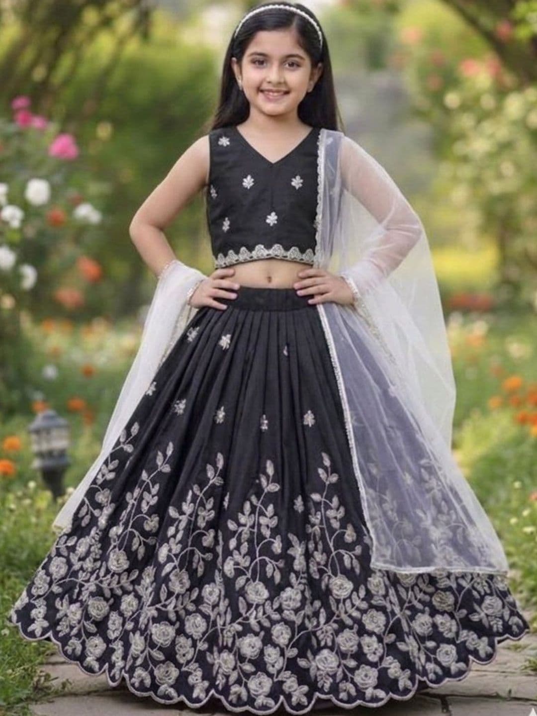 RJ ONLINE Girls Embroidered Thread Work Tie and Dye Ready to Wear Lehenga & Blouse With Dupatta - view 1