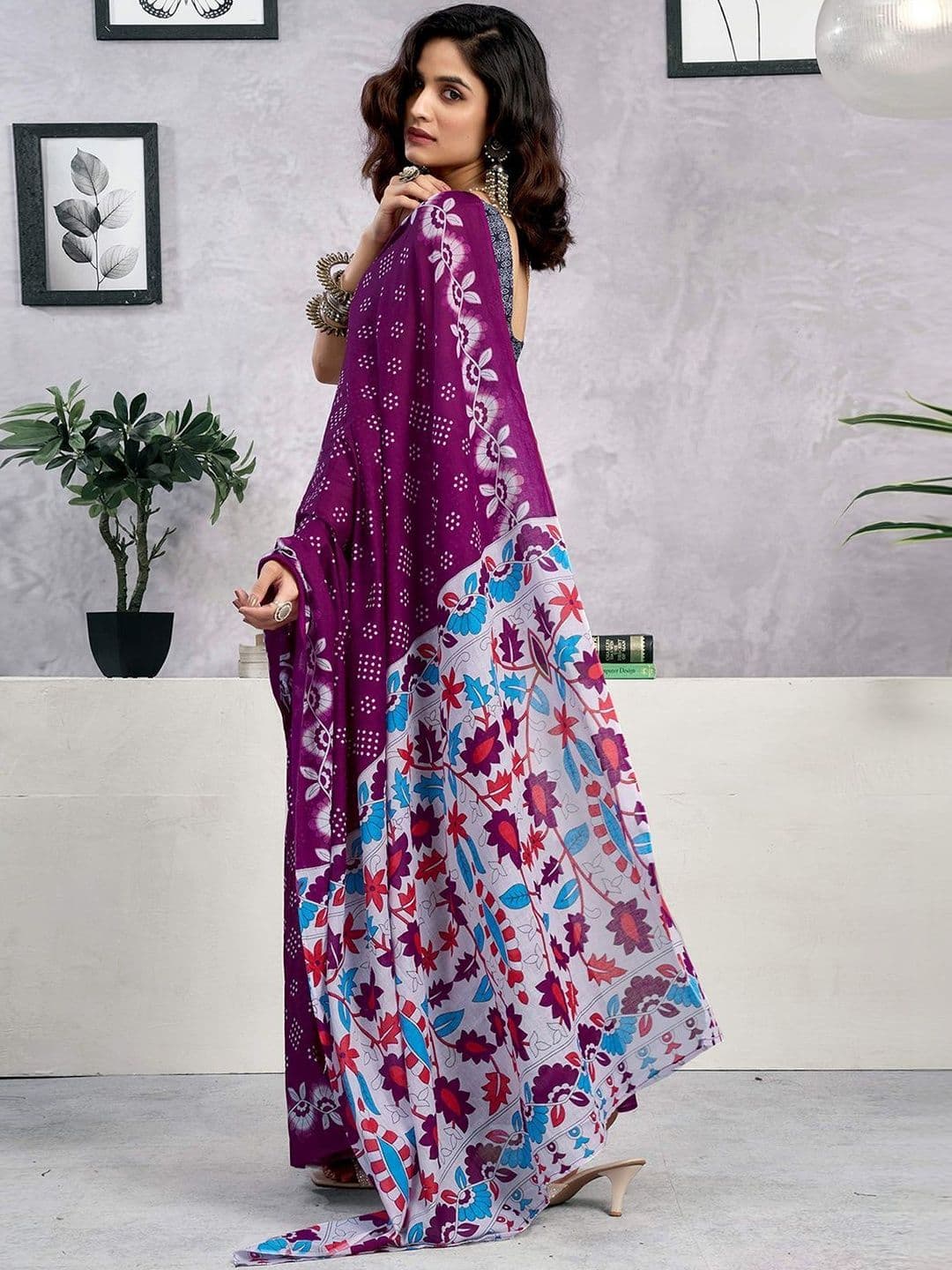 Sangria Pure Cotton Printed Block Print Ready to Wear Saree With Blouse Piece thumbnail 2