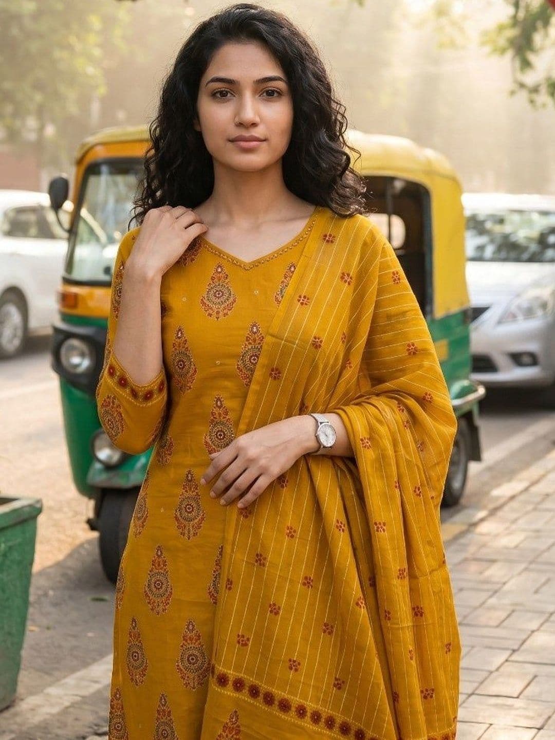 KRYSAL Women Ethnic Motifs Printed Regular Kurta with Trousers & With Dupatta thumbnail 6