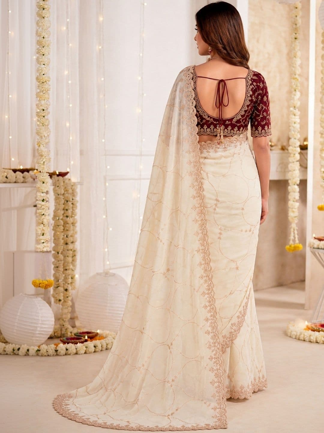 Mitera Ethnic Motifs Embroidered Poly Georgette Heavy Work Saree thumbnail 2