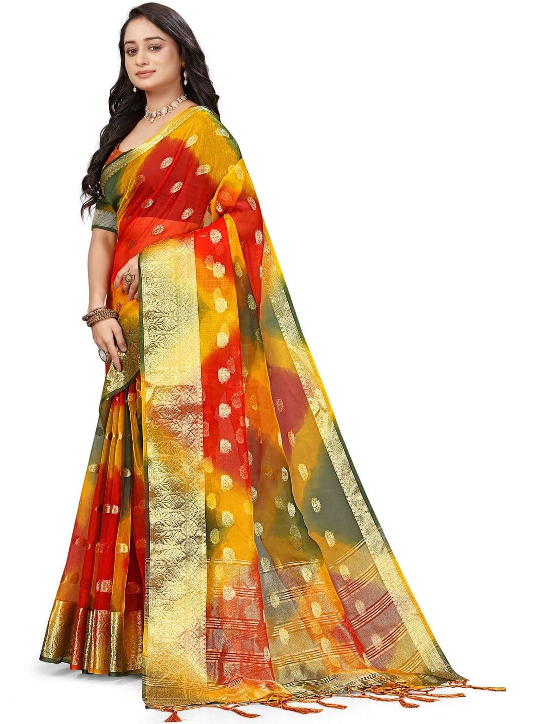 KOTHARI BS Bandhani Zari Organza Patola Saree thumbnail 7