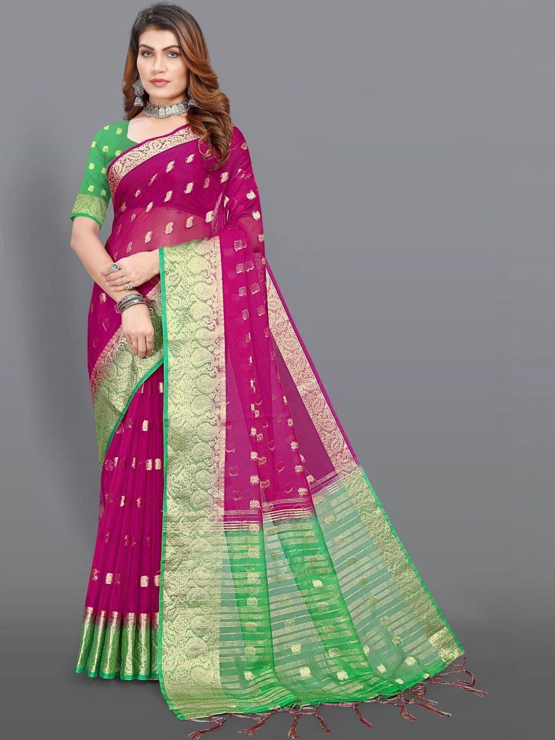 KOTHARI LGF Woven Design Zari Organza Heavy Work Bandhani Saree thumbnail 5