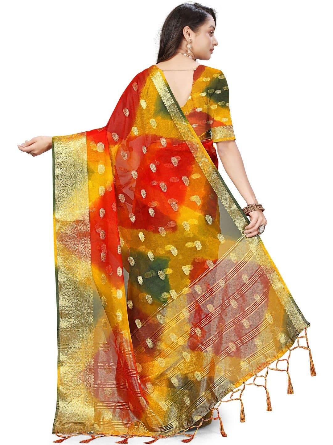 KOTHARI BS Bandhani Zari Organza Patola Saree thumbnail 3