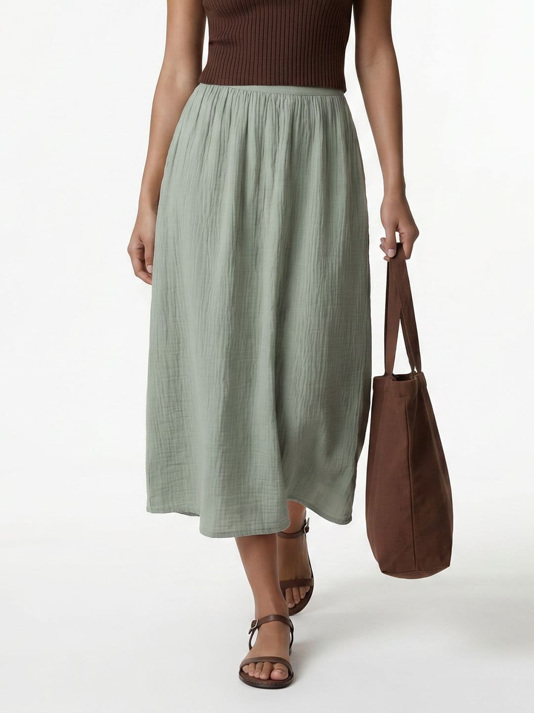 KIABI Women Pure Cotton Textured Midi A-Line Skirt - view 1