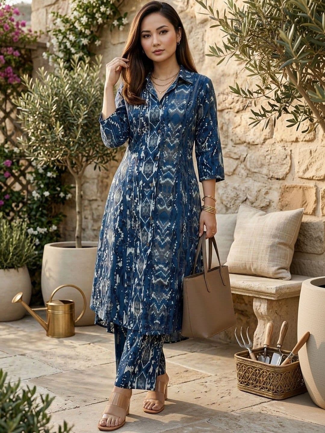 Demirner Women Ethnic Motifs Printed Regular Pure Cotton Kurta with Trousers thumbnail 2