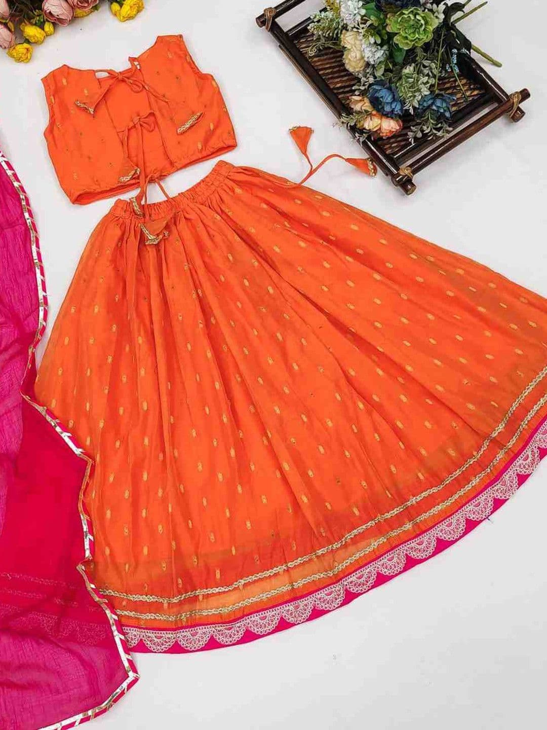 RJ ONLINE Girls Tie and Dye Ready to Wear Lehenga & Blouse With Dupatta thumbnail 5