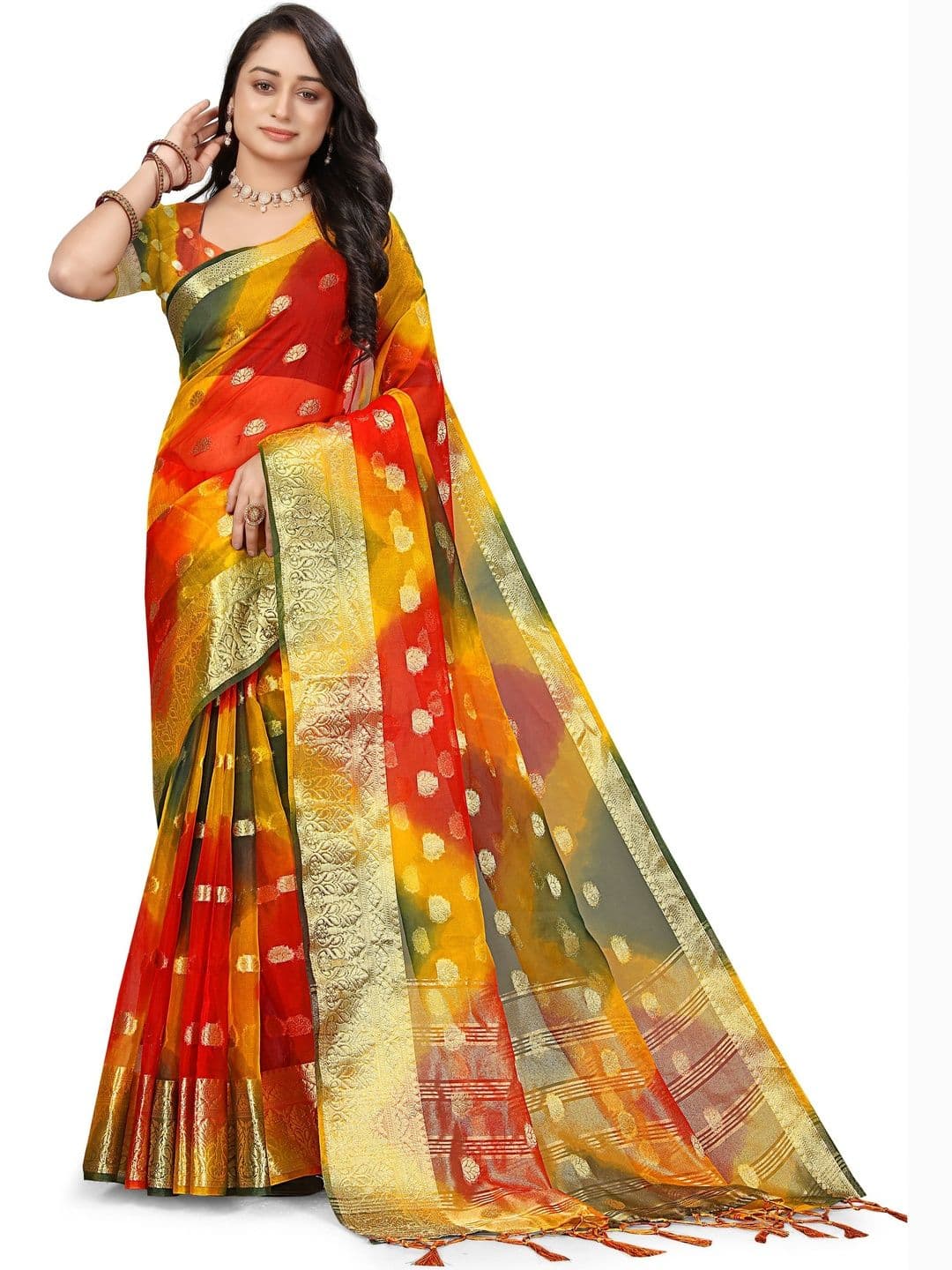 KOTHARI BS Bandhani Zari Organza Patola Saree thumbnail 5