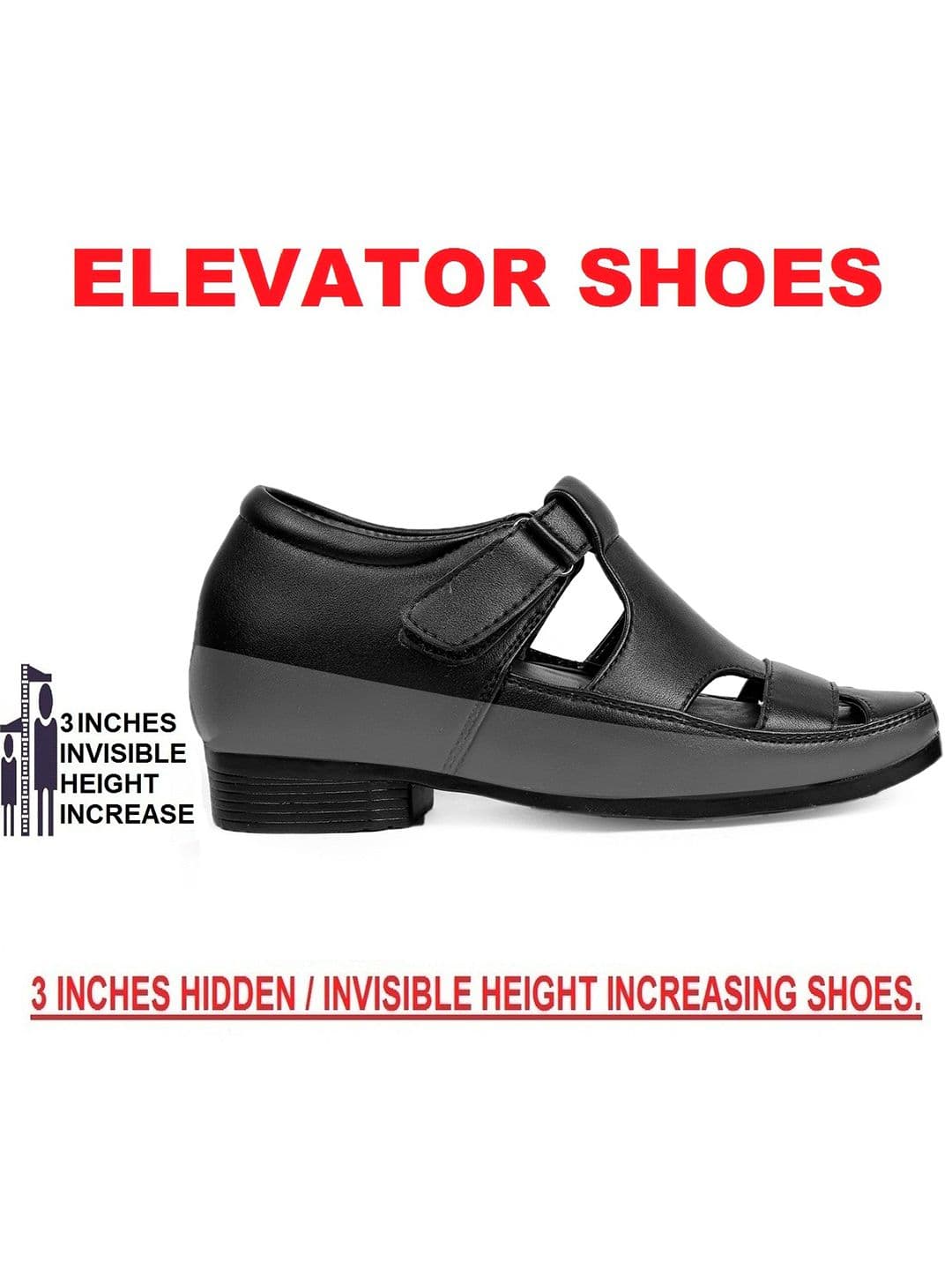 Bxxy Men Black Elevator Formal Cushion Insole Sandal thumbnail 6