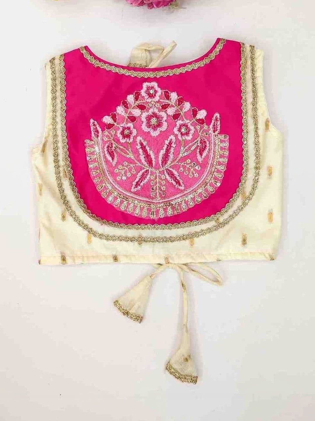 RJ ONLINE Girls Thread Work Tie and Dye Semi-Stitched Lehenga & Blouse With Dupatta thumbnail 3