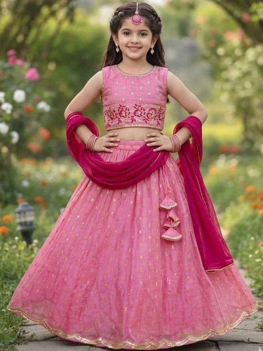 RJ ONLINE Girls Mirror Work Tie and Dye Semi-Stitched Lehenga & Blouse With Dupatta - view 1