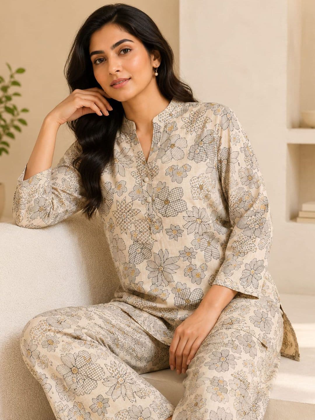 Ilaaha Women Floral Printed Regular Kurta with Trousers thumbnail 5