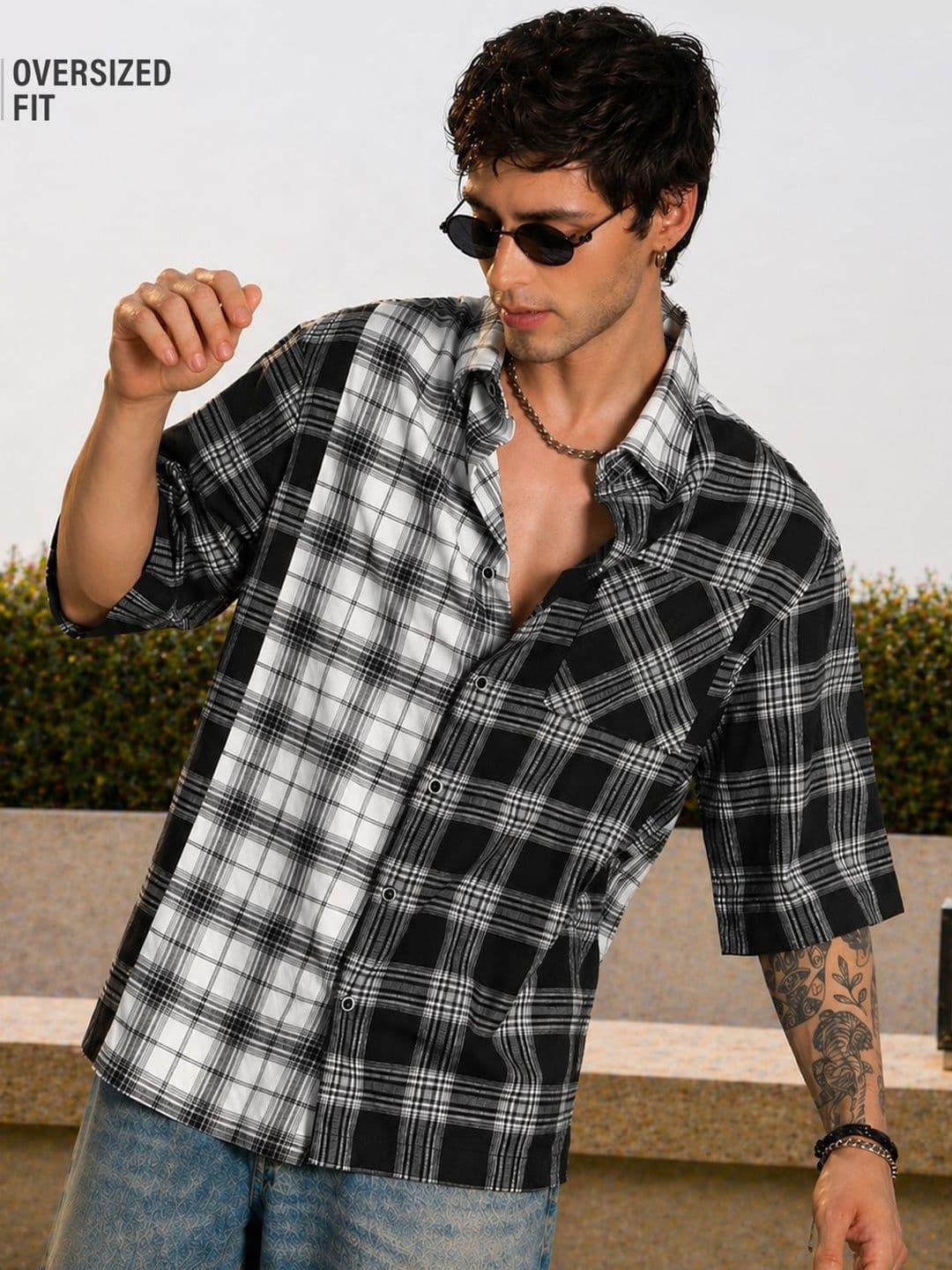 The Souled Store Men Oversized Fit Checked Black Shirts - view 1
