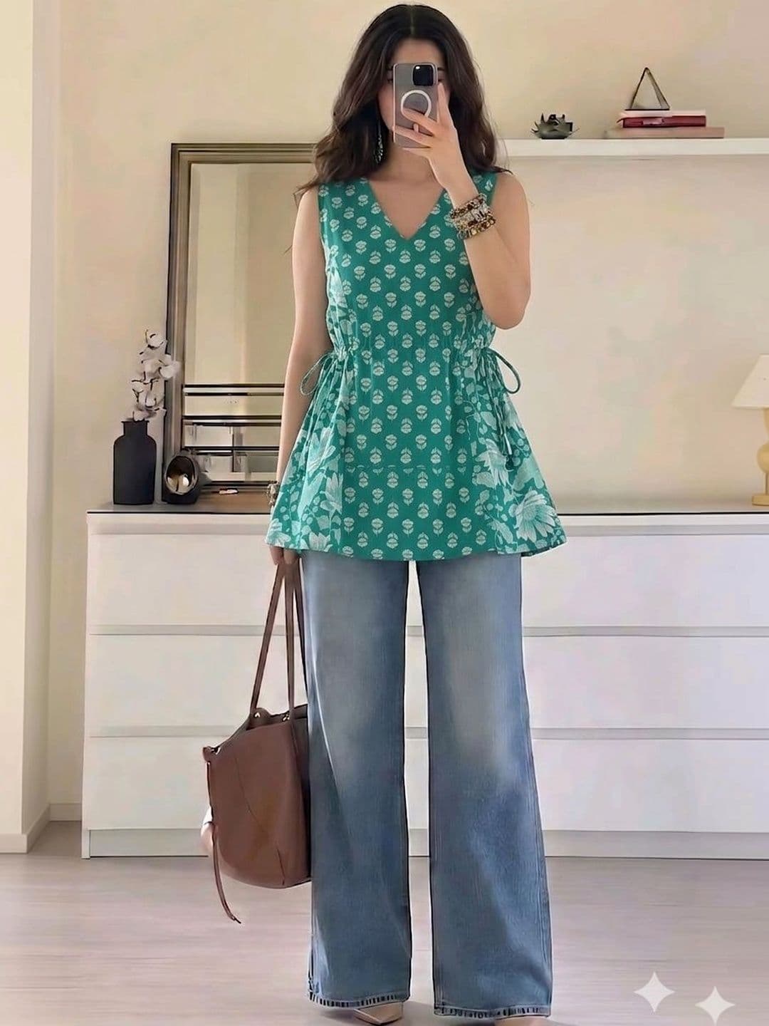 SAICHA Botanical Printed V-Neck Pure Cotton Handloom Kurti - view 1