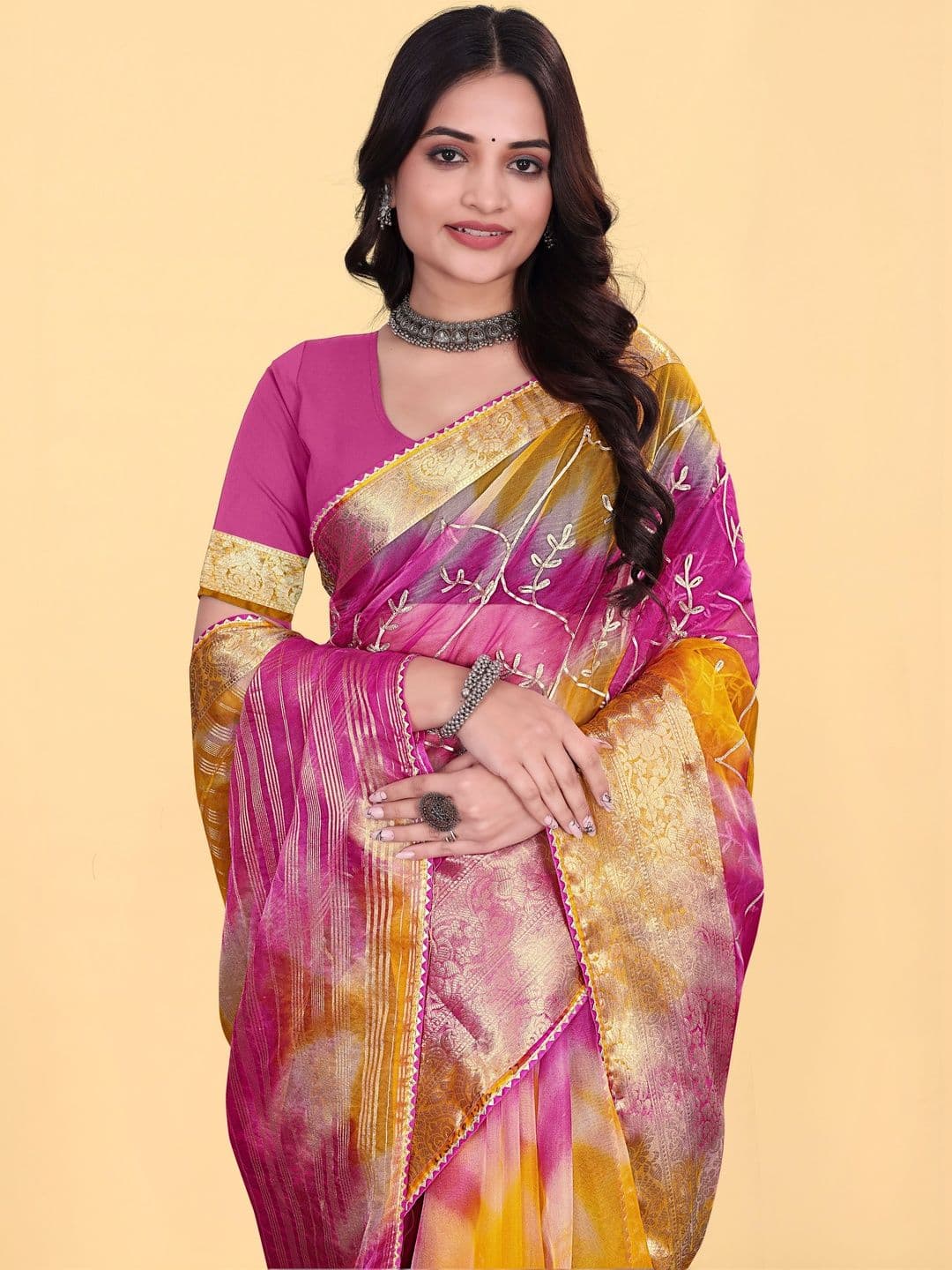KOTHARI BS Tie and Dye Embroidered Organza Patola Saree thumbnail 6