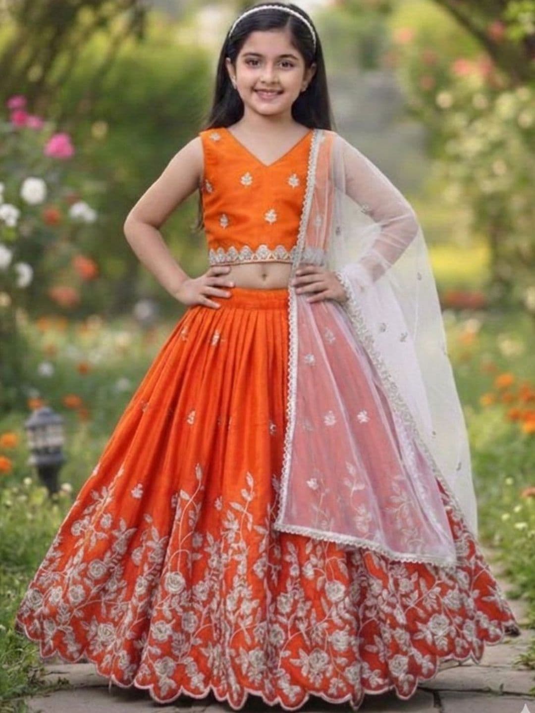 RJ ONLINE Girls Embroidered Thread Work Tie and Dye Ready to Wear Lehenga & Blouse With Dupatta - view 1