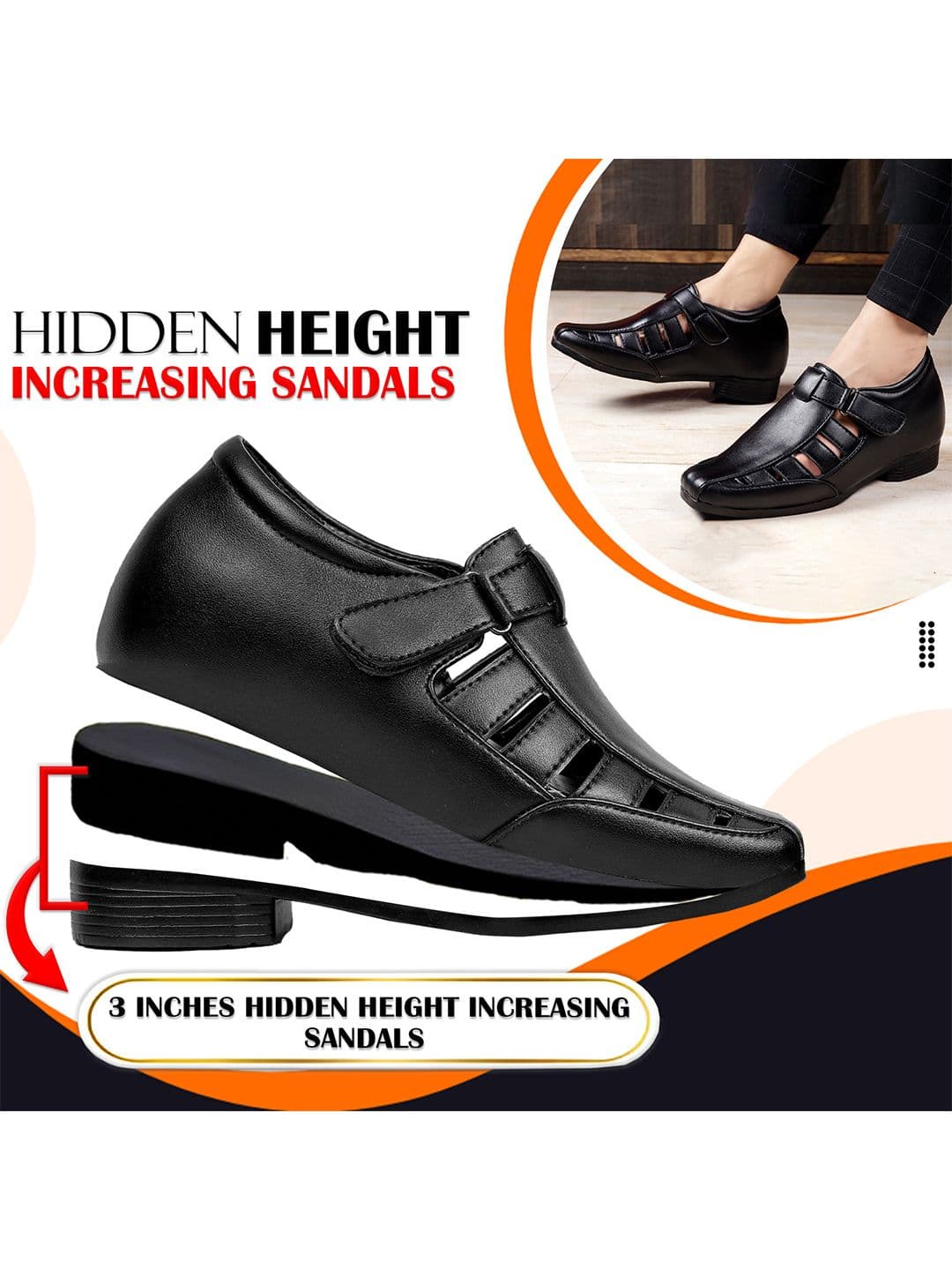 Bxxy Men Black Elevator Increasing Casual Sandal Shoes thumbnail 3