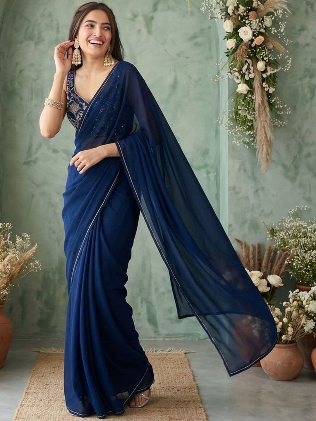 Mitera Embroidered Poly Georgette Designer Saree - view 1