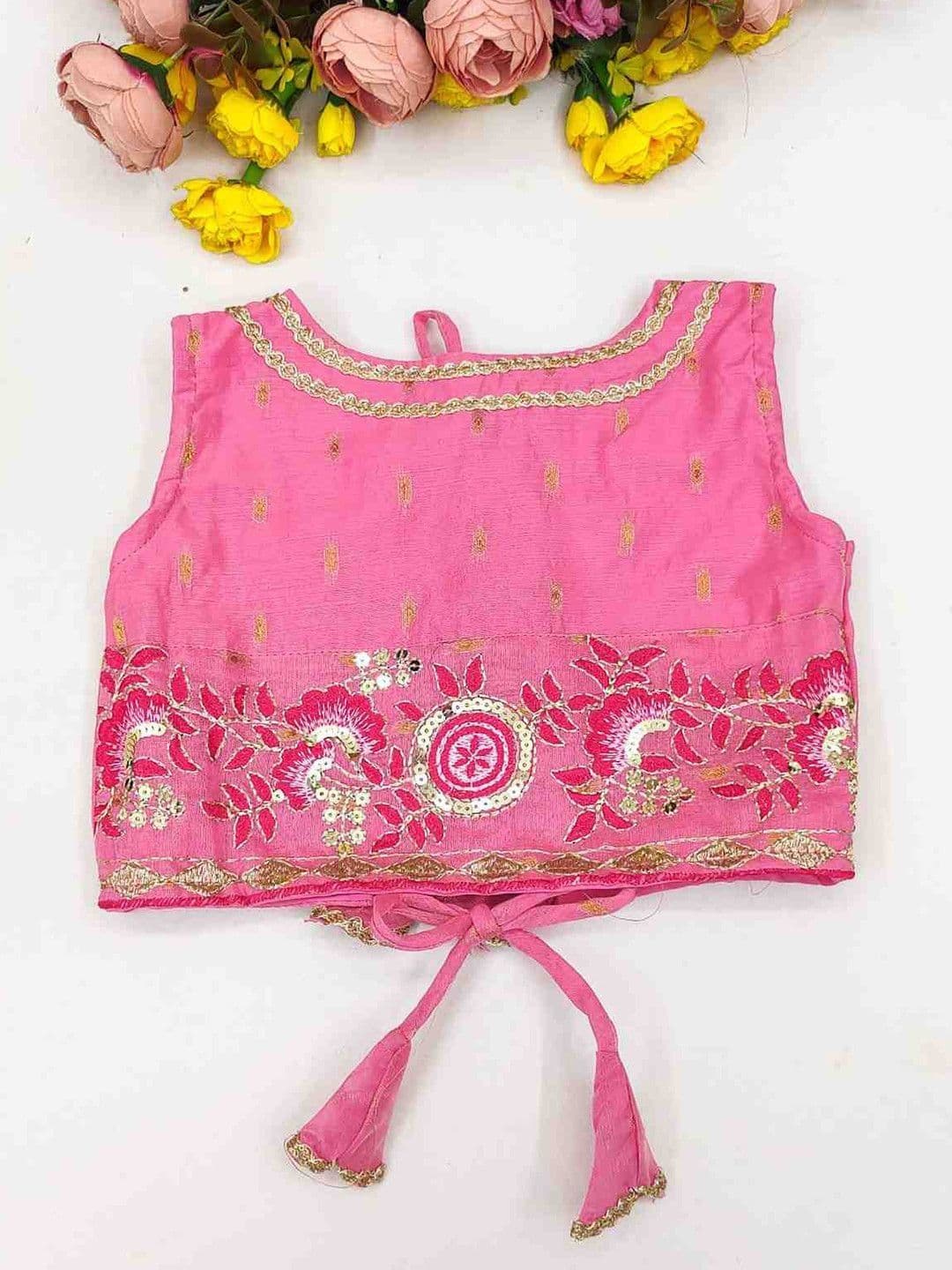 RJ ONLINE Girls Mirror Work Tie and Dye Semi-Stitched Lehenga & Blouse With Dupatta thumbnail 6