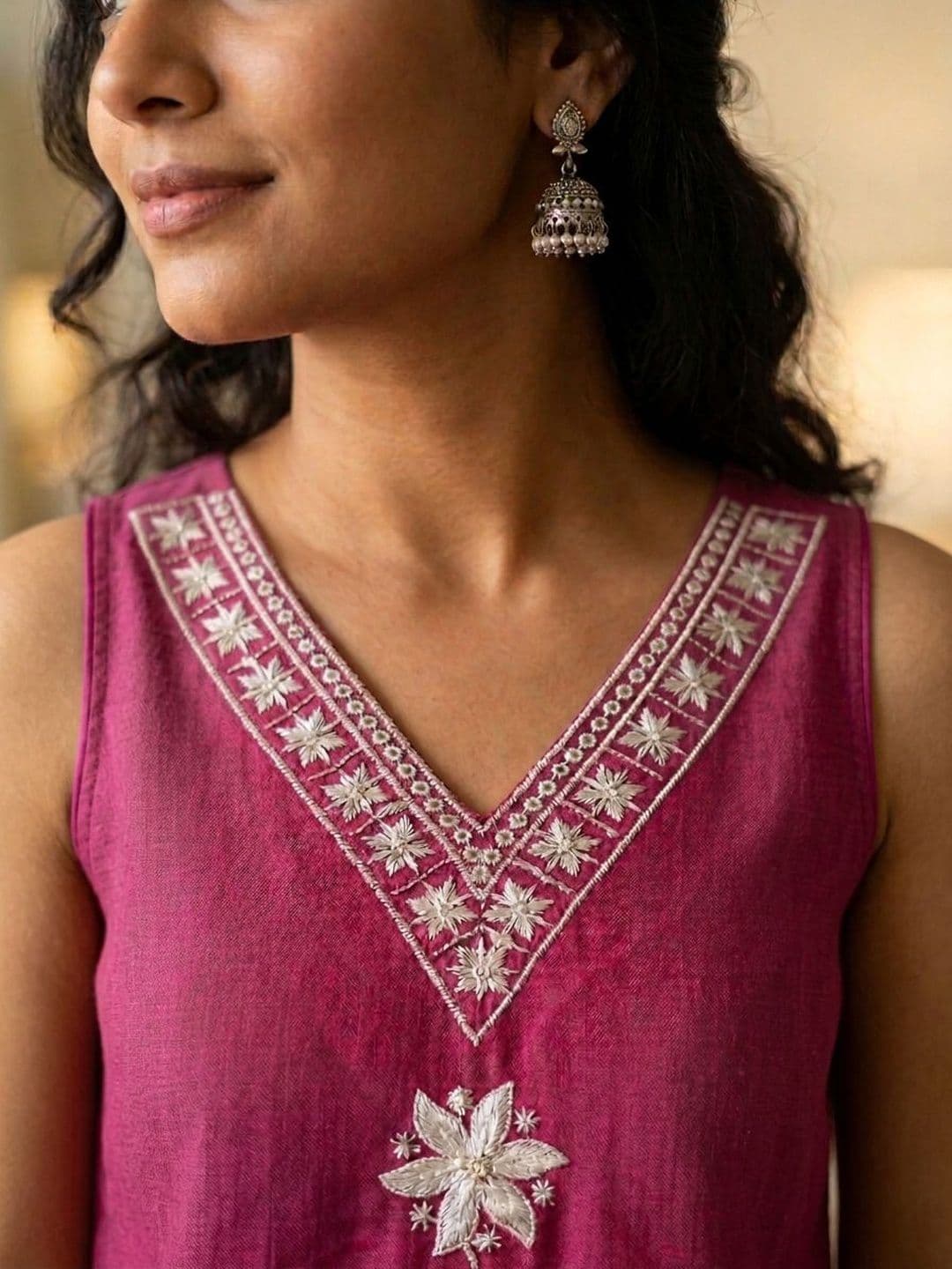 HERE&NOW Women Ethnic Motifs Embroidered Regular Thread Work Kurta with Trousers thumbnail 2