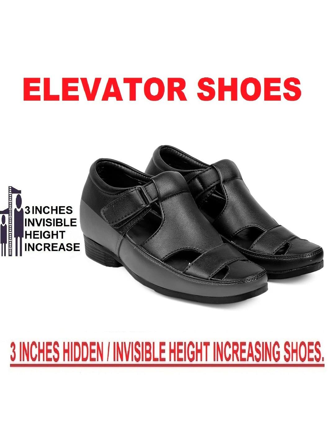 Bxxy Men Hidden Height Increasing Velcro Strap Closure Sandals thumbnail 6