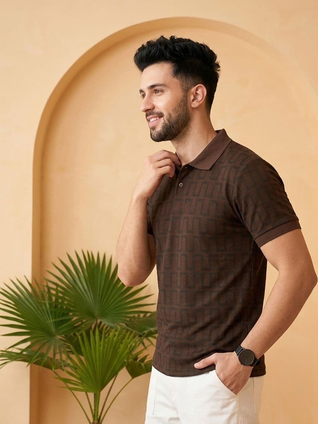 YONGE Men Printed Polo Collar T-shirt thumbnail 4