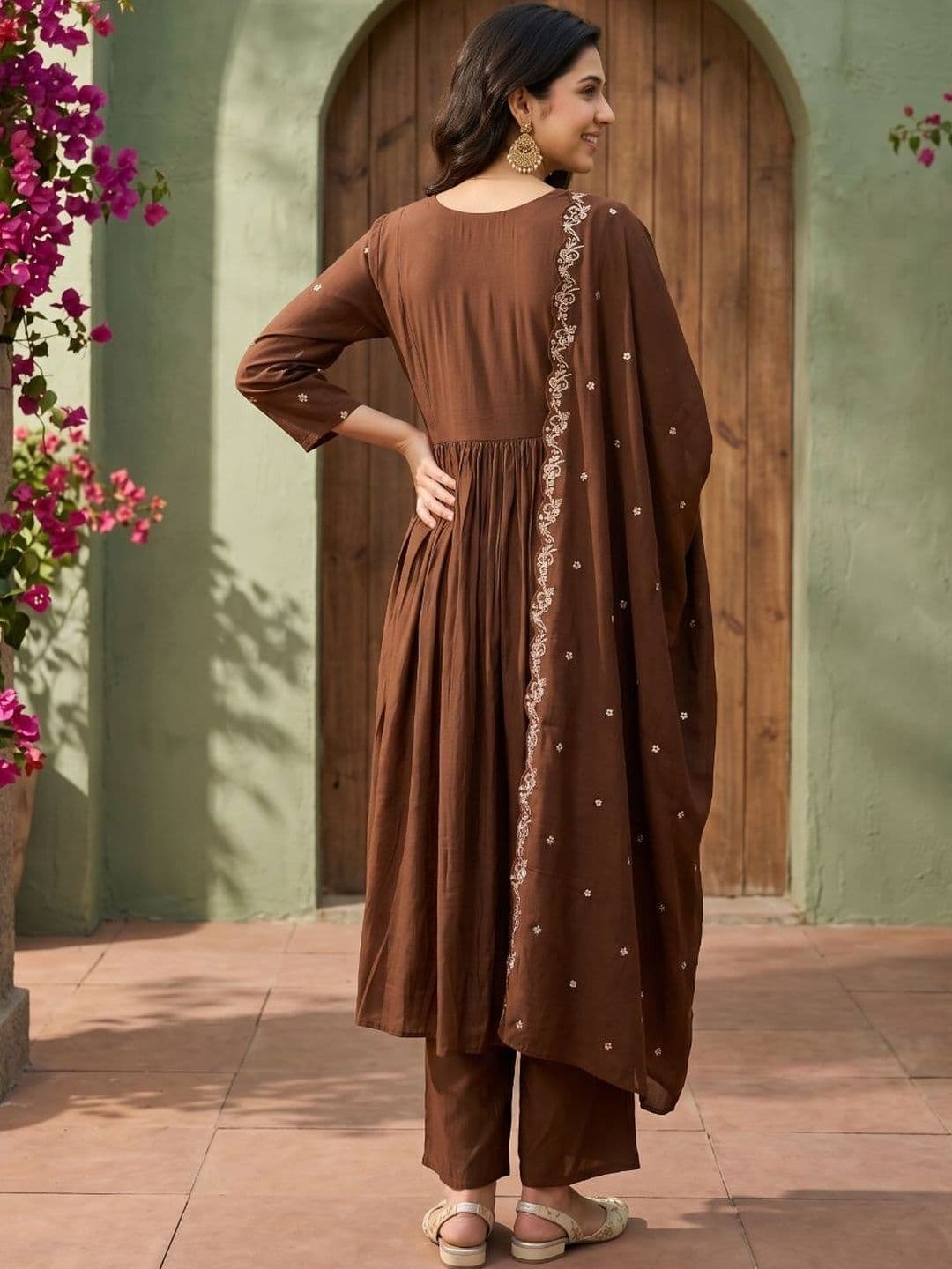 KRYSAL Women Ethnic Motifs Embroidered Panelled Thread Work Kurta with Trousers & With Dupatta thumbnail 5