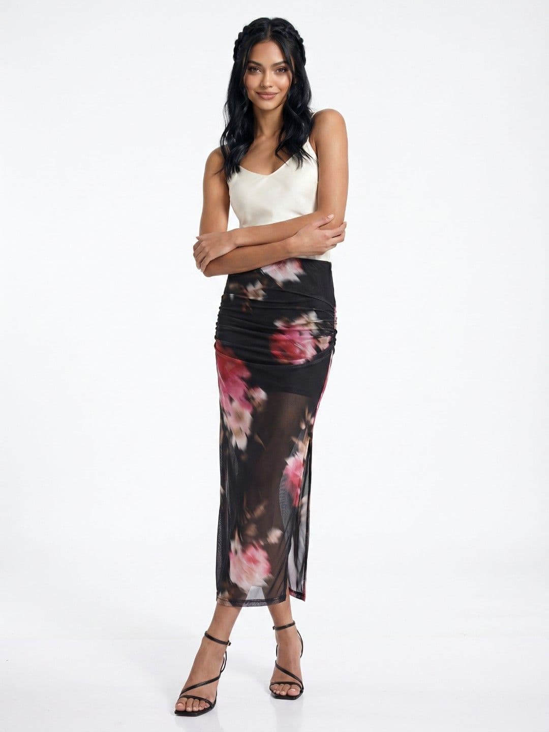 glitchez Women Floral Side Slit Midi Pencil Skirt thumbnail 2