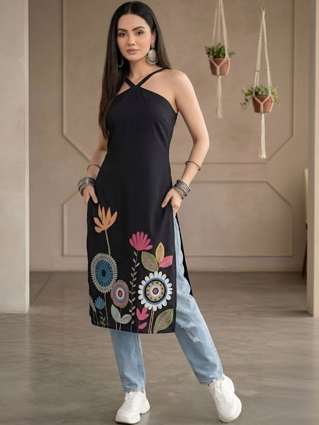 SZN Women Floral Printed Halter Neck Floral Kurta - view 1
