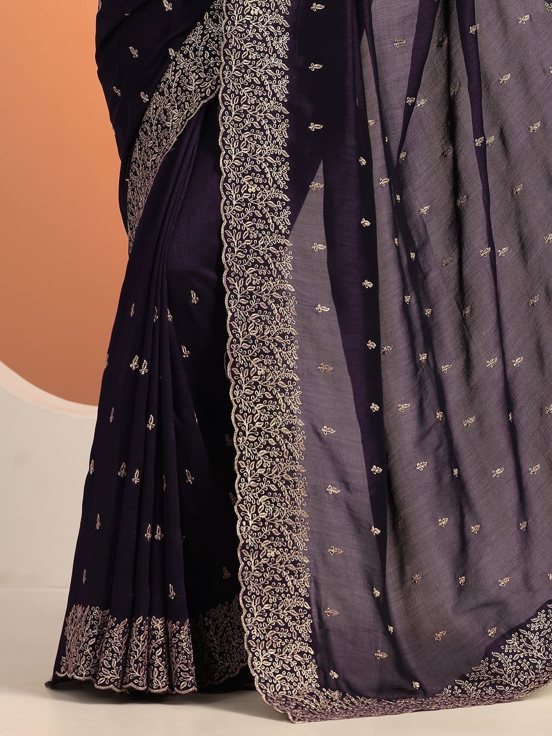 Libas Purple Embroidered Saree With Unstitched Blouse Piece thumbnail 5