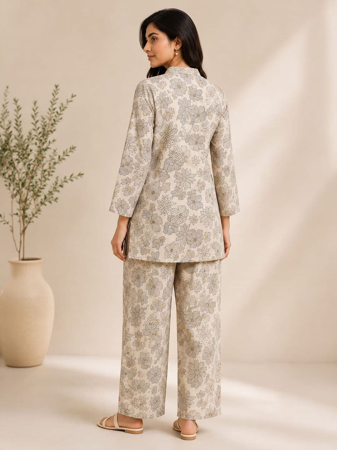 Ilaaha Women Floral Printed Regular Kurta with Trousers thumbnail 6